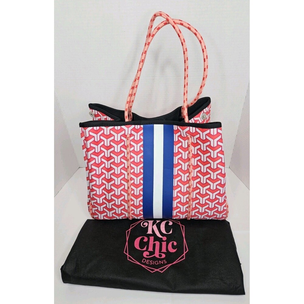 Neoprene Large Tote Bag Orange Geometric W/ KC Chic Designs Dust Bag